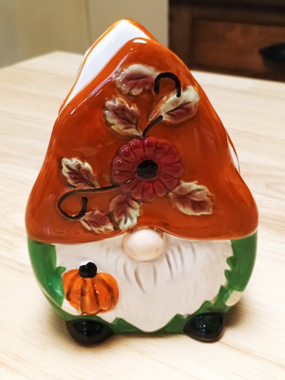 Harvest Gnome Napkin Holder, Ceramic, Fall Autumn Decor, Garden Gnome w/ Pumpkin - Picture 5 of 5